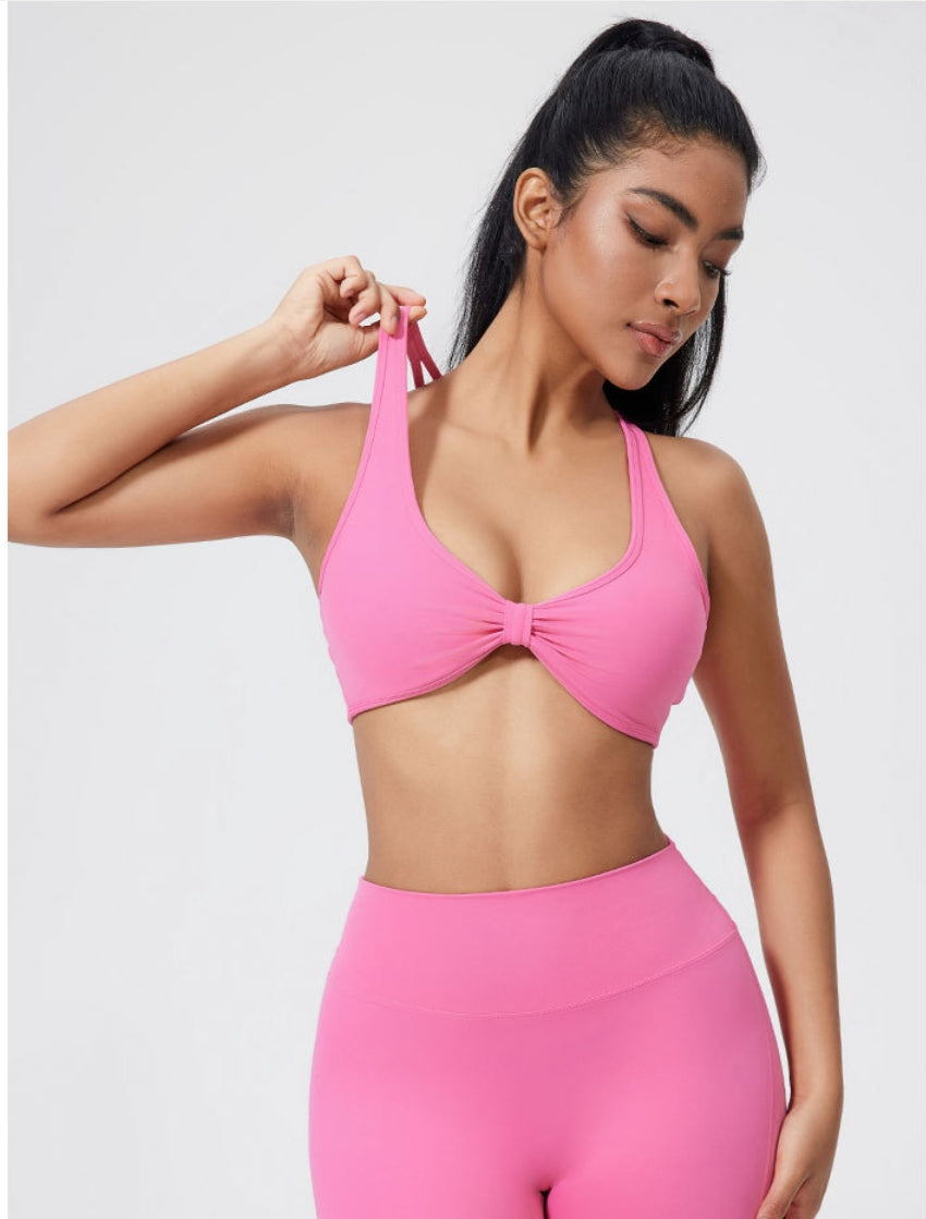 Crisscross Back Sports Bra – Ruched, Padded Yoga Top