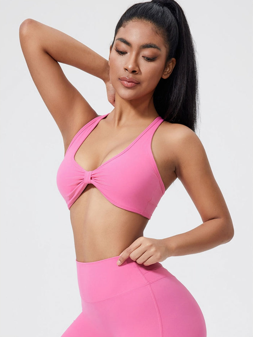 Crisscross Back Sports Bra – Ruched, Padded Yoga Top