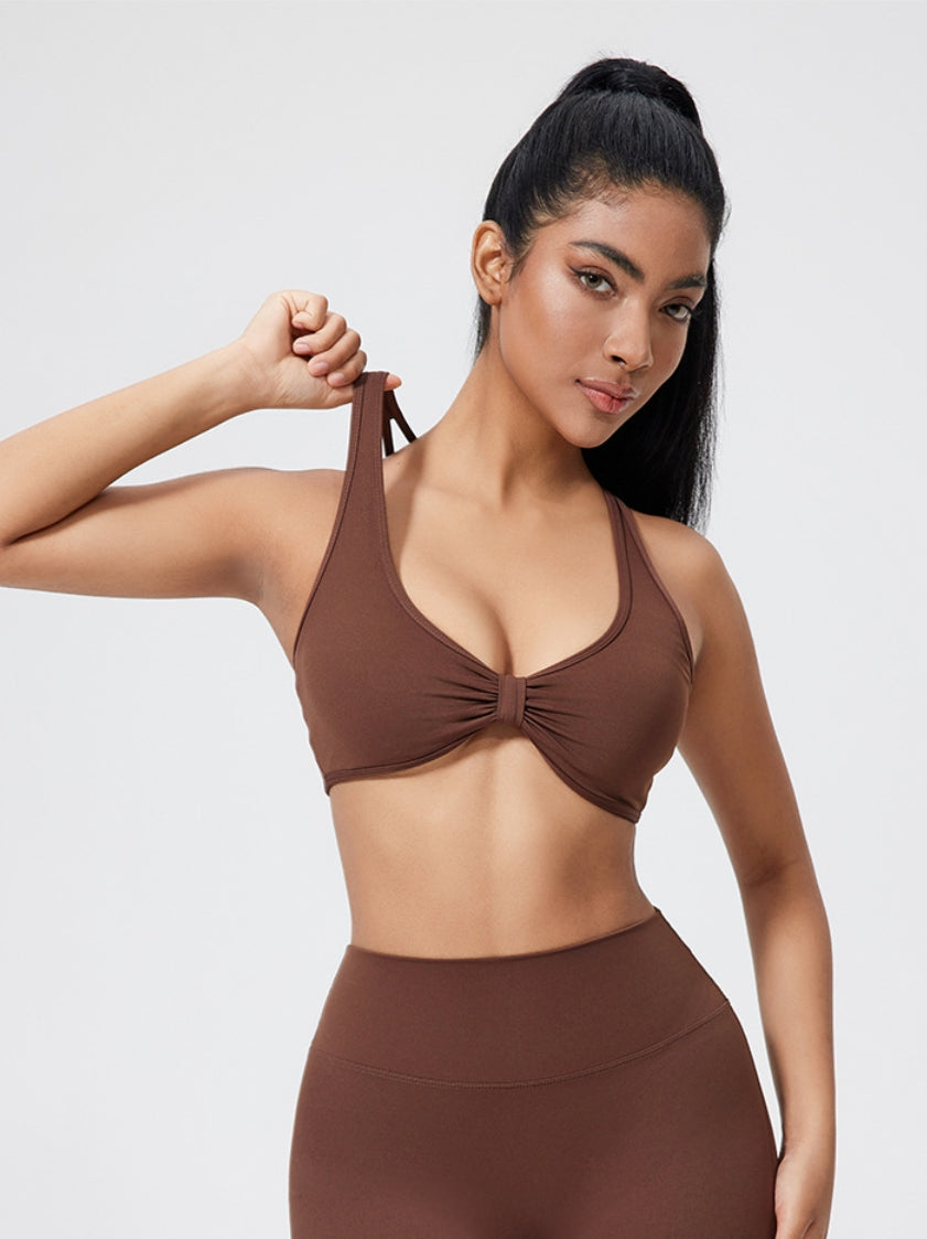 Crisscross Back Sports Bra – Ruched, Padded Yoga Top