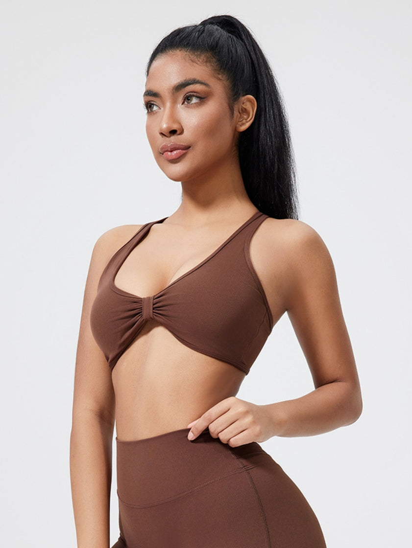Crisscross Back Sports Bra – Ruched, Padded Yoga Top