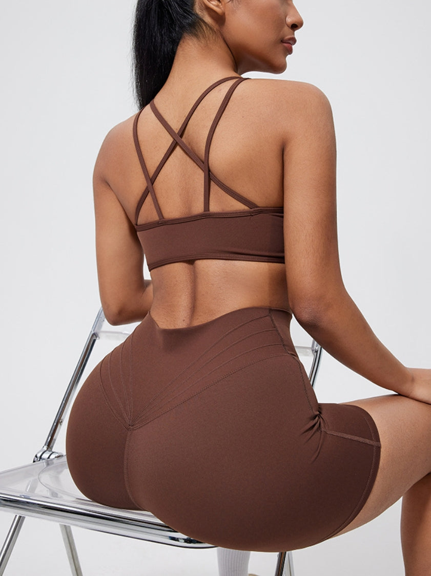 Crisscross Back Sports Bra – Ruched, Padded Yoga Top