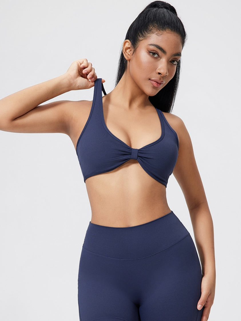 Crisscross Back Sports Bra – Ruched, Padded Yoga Top