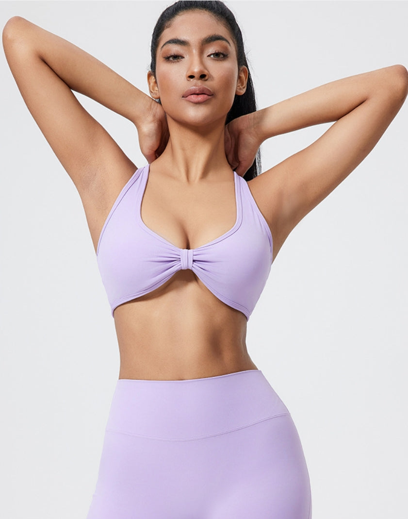 Crisscross Back Sports Bra – Ruched, Padded Yoga Top