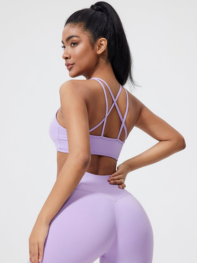 Crisscross Back Sports Bra – Ruched, Padded Yoga Top