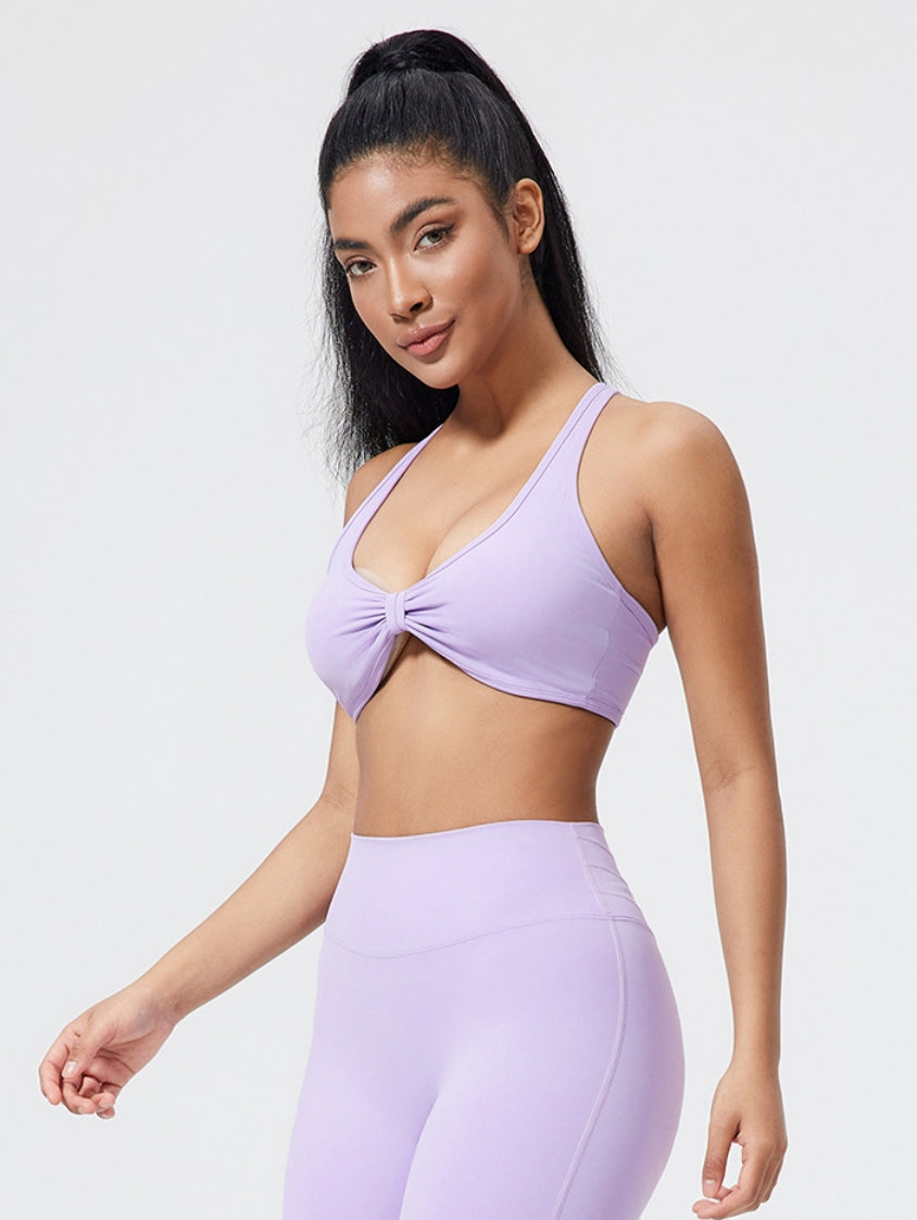 Crisscross Back Sports Bra – Ruched, Padded Yoga Top
