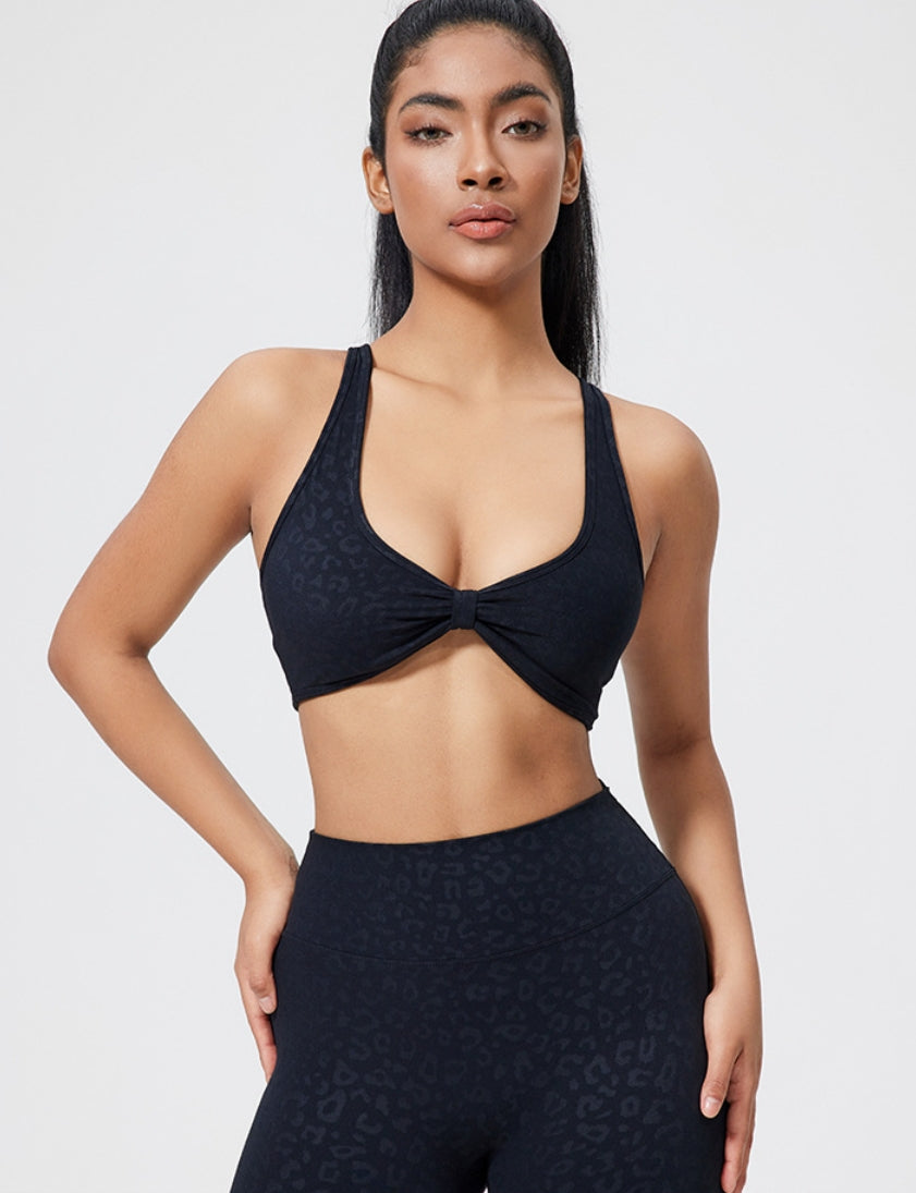 Crisscross Back Sports Bra – Ruched, Padded Yoga Top