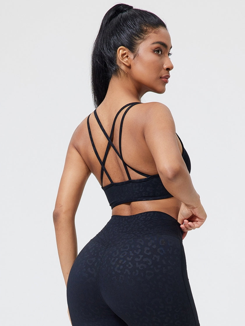 Crisscross Back Sports Bra – Ruched, Padded Yoga Top