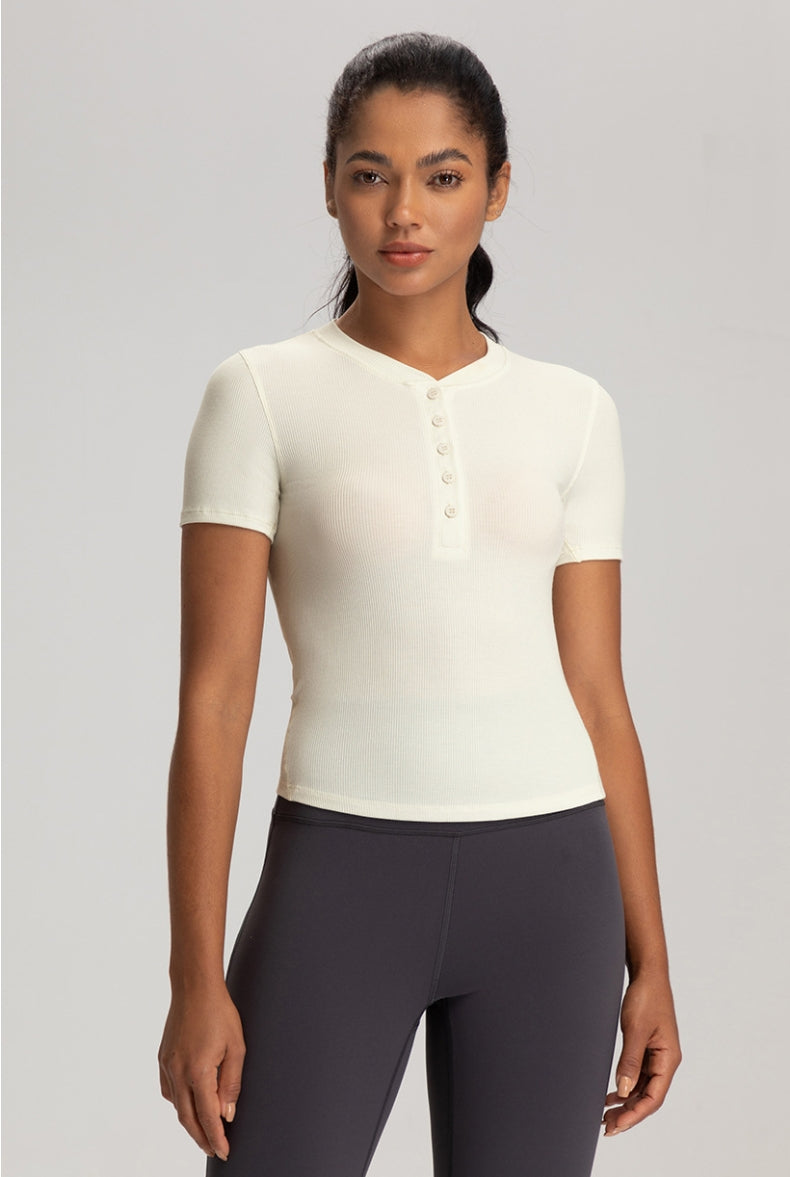 Modal V-Neck Henley Yoga Tee – Ultra Soft & Breathable