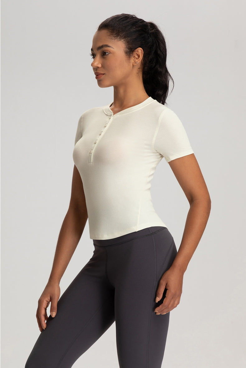 Modal V-Neck Henley Yoga Tee – Ultra Soft & Breathable