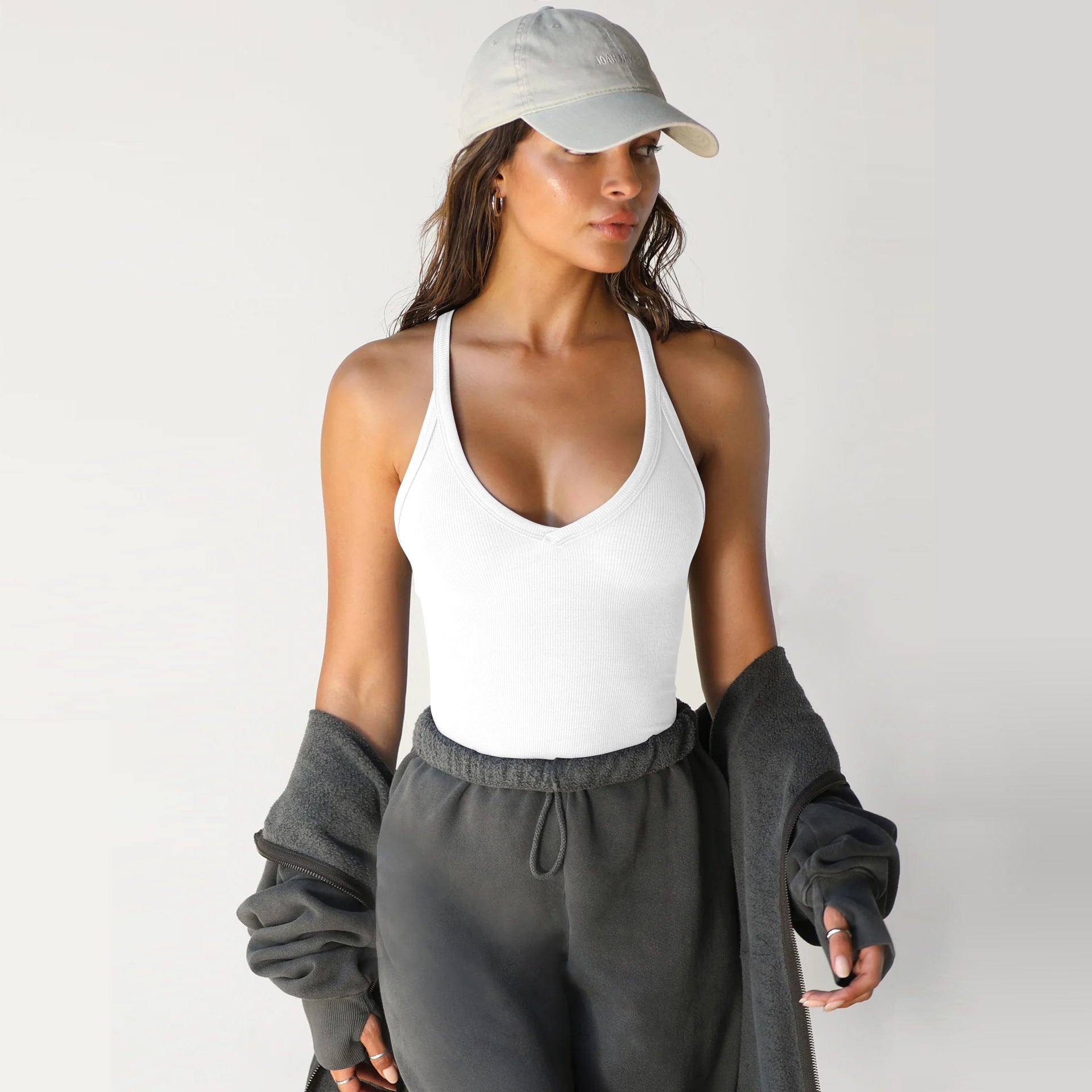 Women's Ribbed V-Neck Sports Tank Top