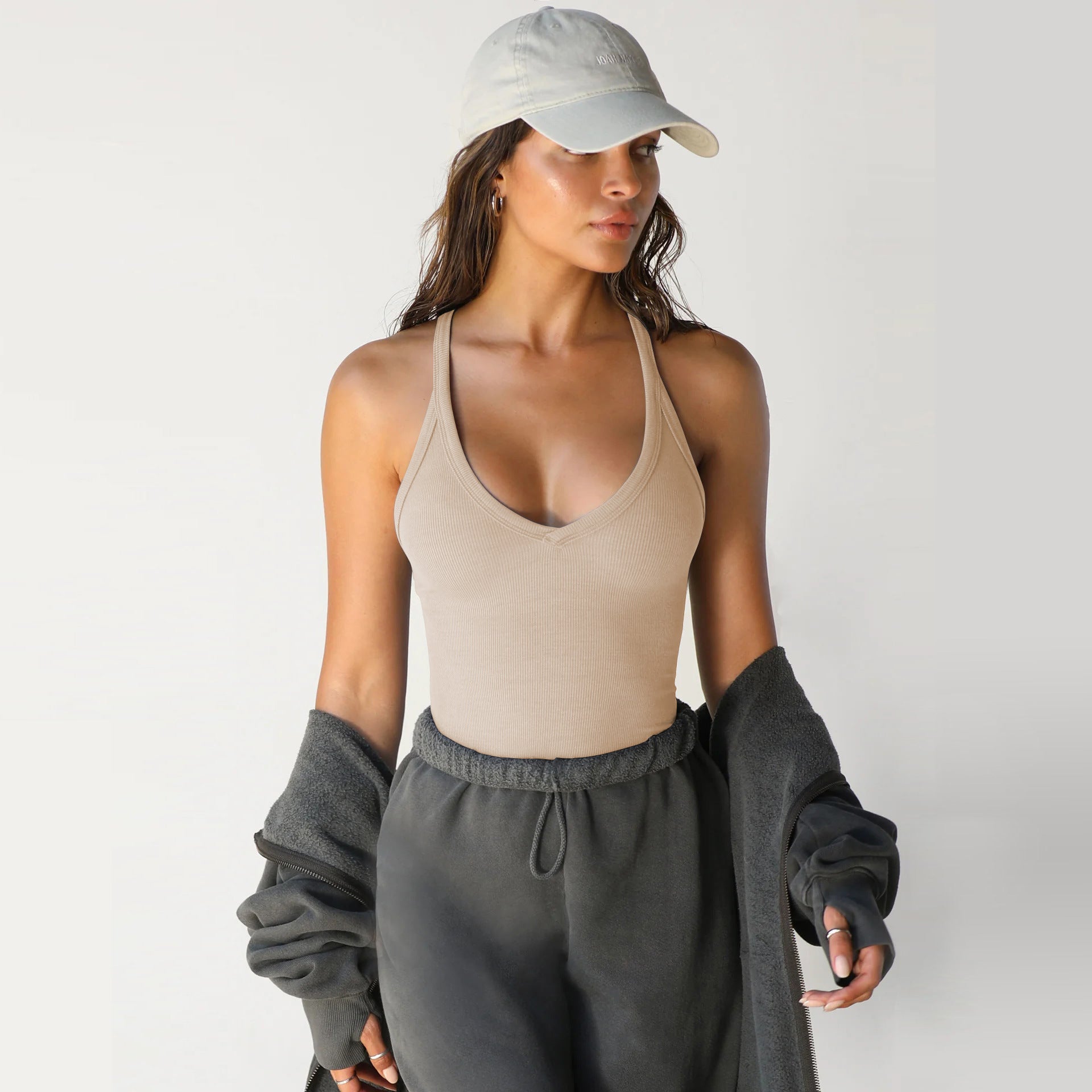 Women's Ribbed V-Neck Sports Tank Top