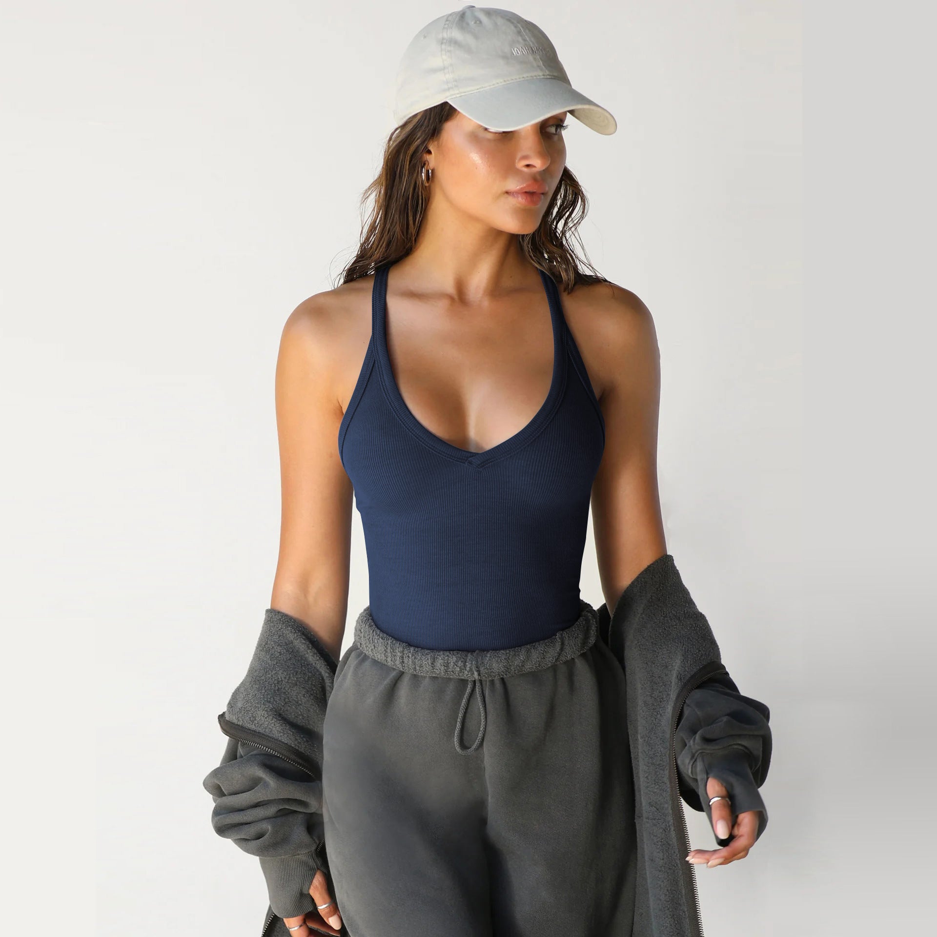 Women's Ribbed V-Neck Sports Tank Top