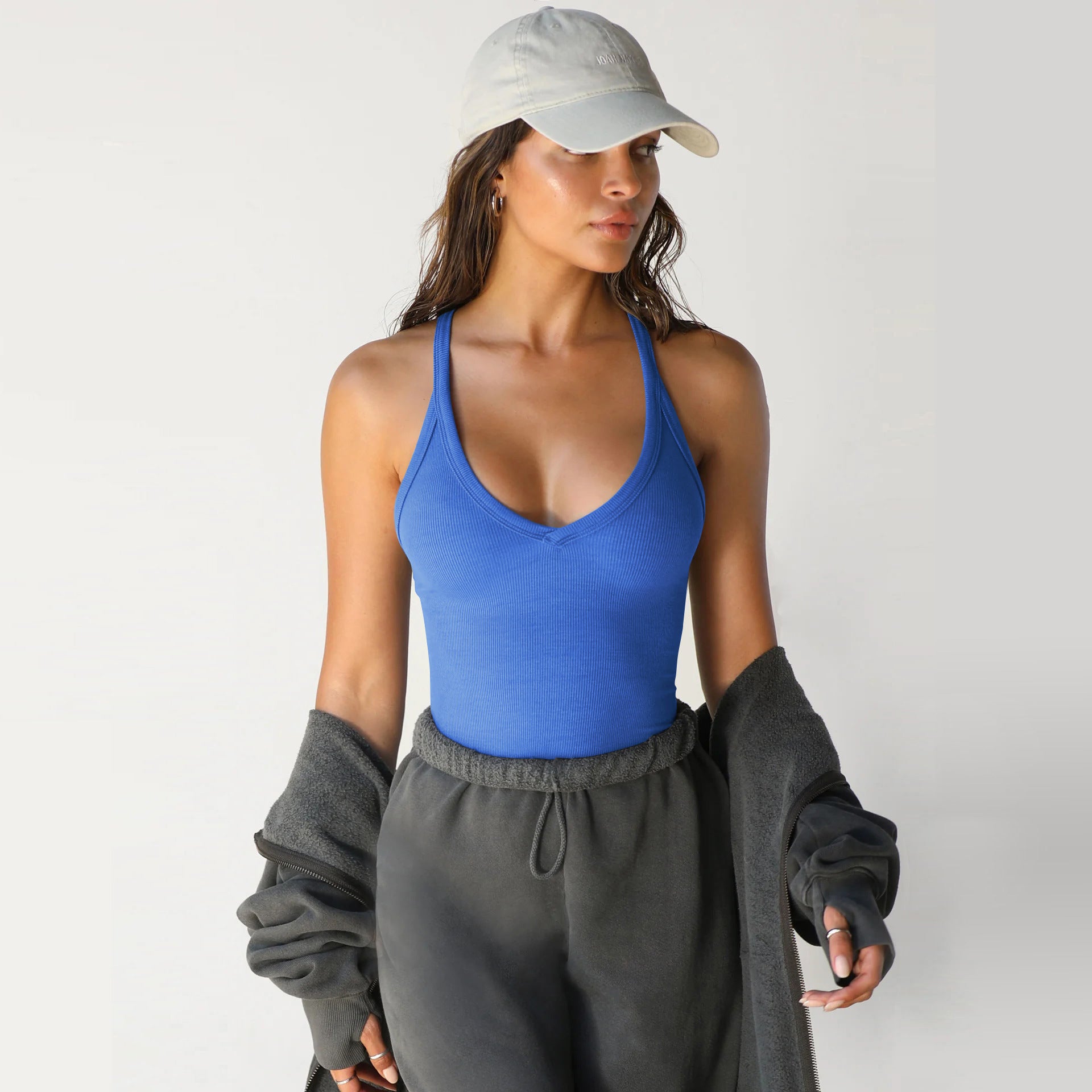 Women's Ribbed V-Neck Sports Tank Top