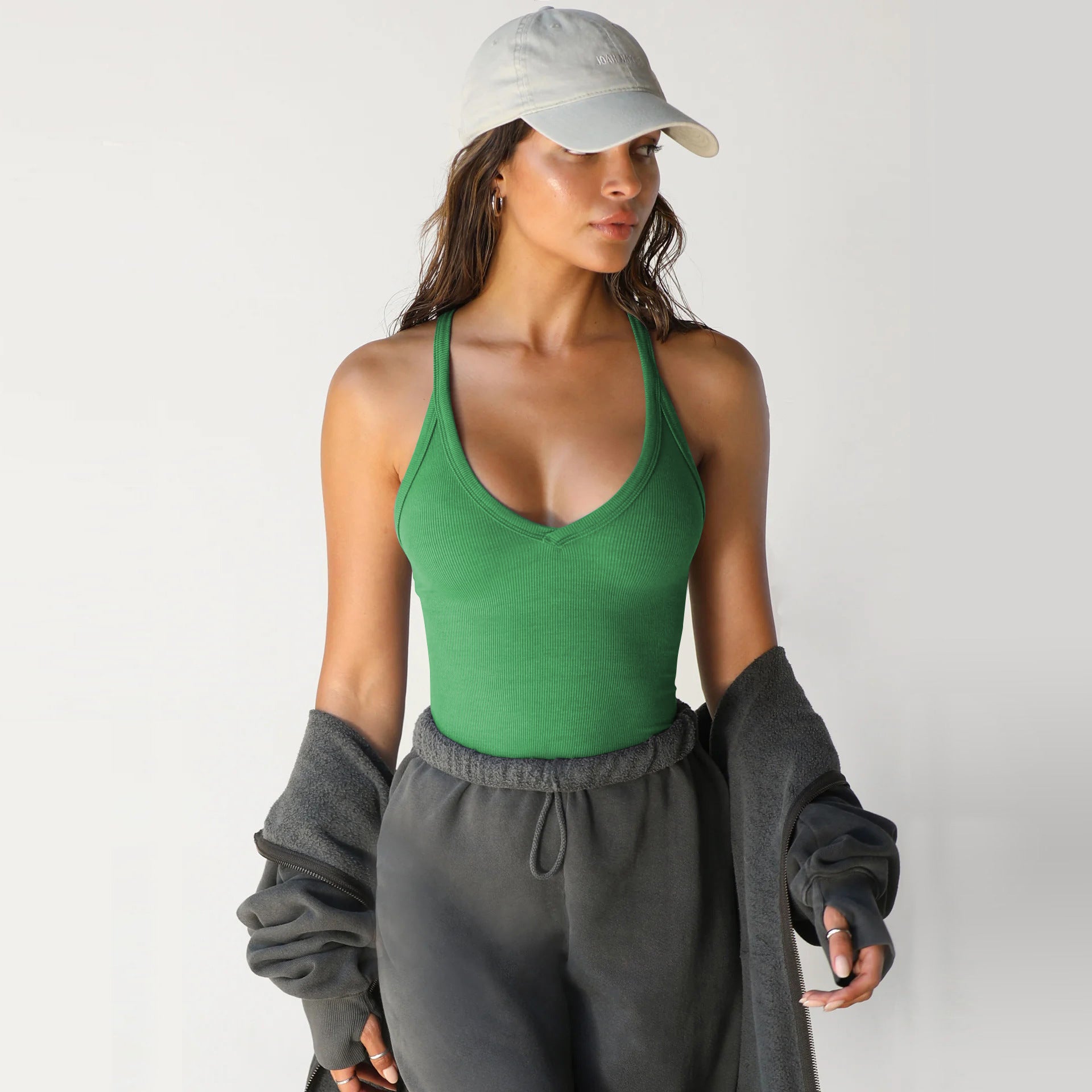 Women's Ribbed V-Neck Sports Tank Top