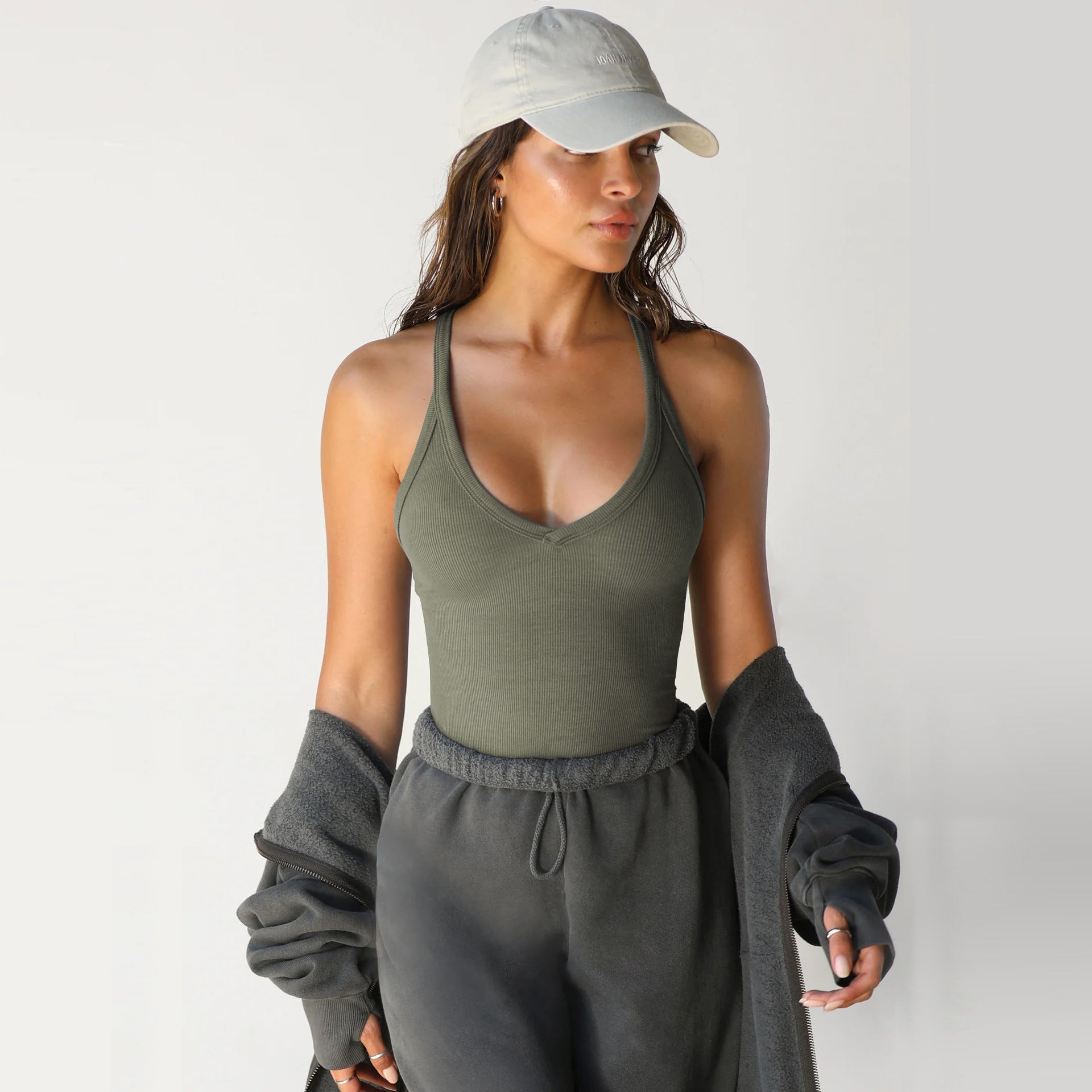 Women's Ribbed V-Neck Sports Tank Top