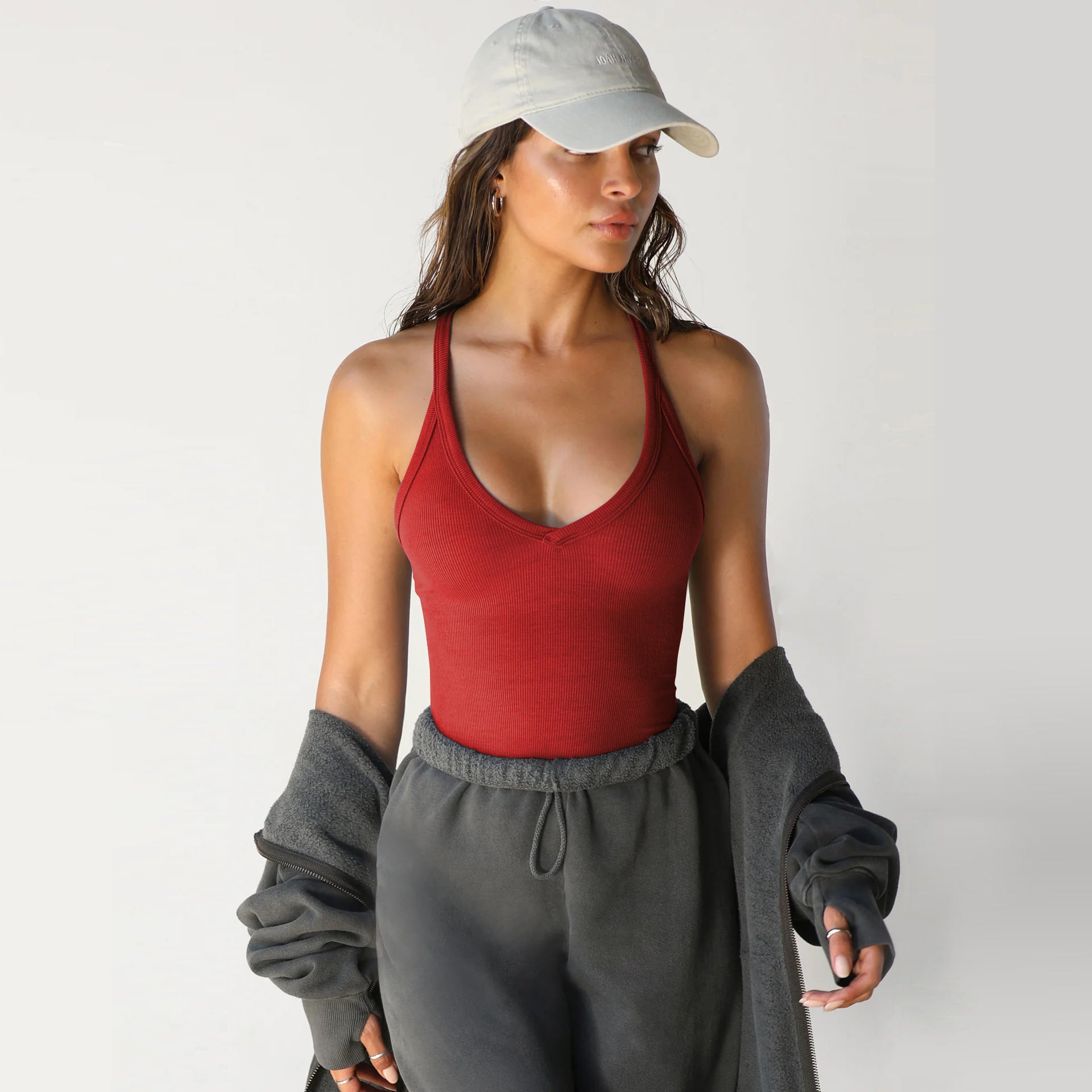 Women's Ribbed V-Neck Sports Tank Top