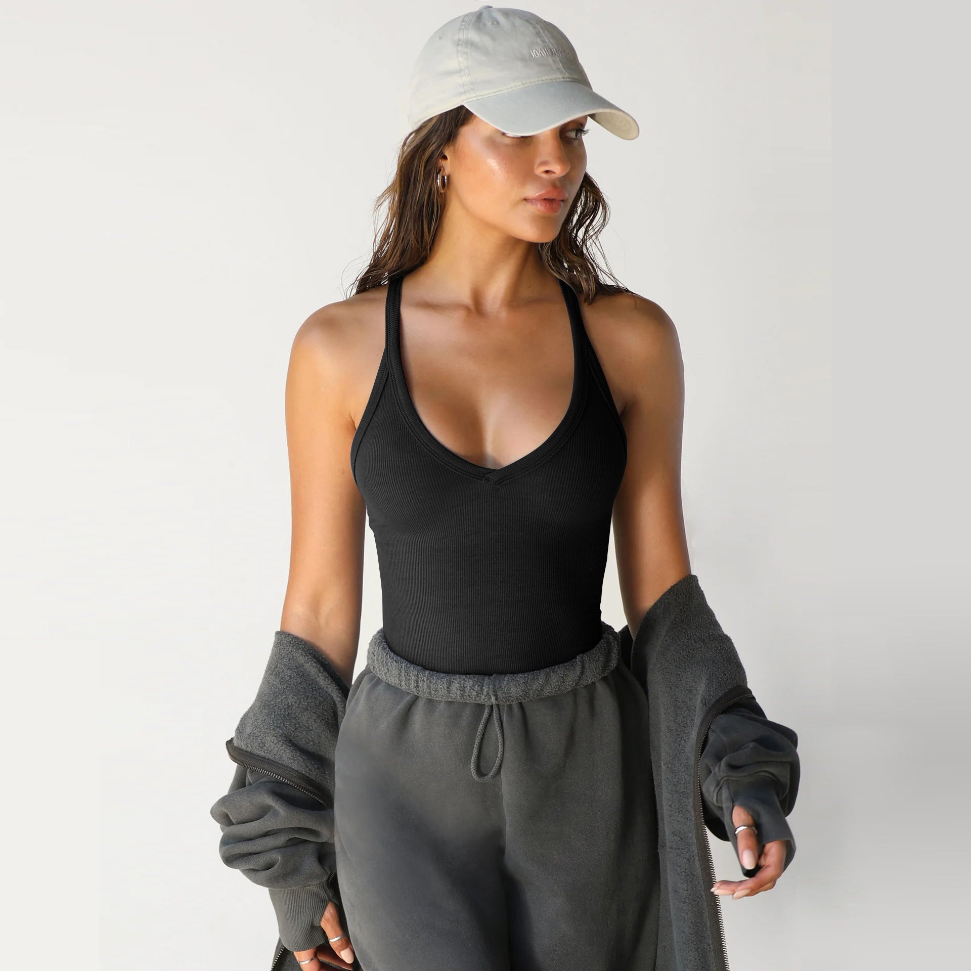 Women's Ribbed V-Neck Sports Tank Top