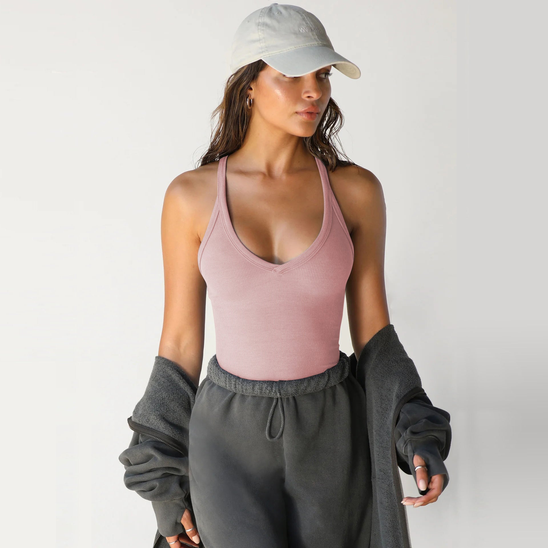 Women's Ribbed V-Neck Sports Tank Top