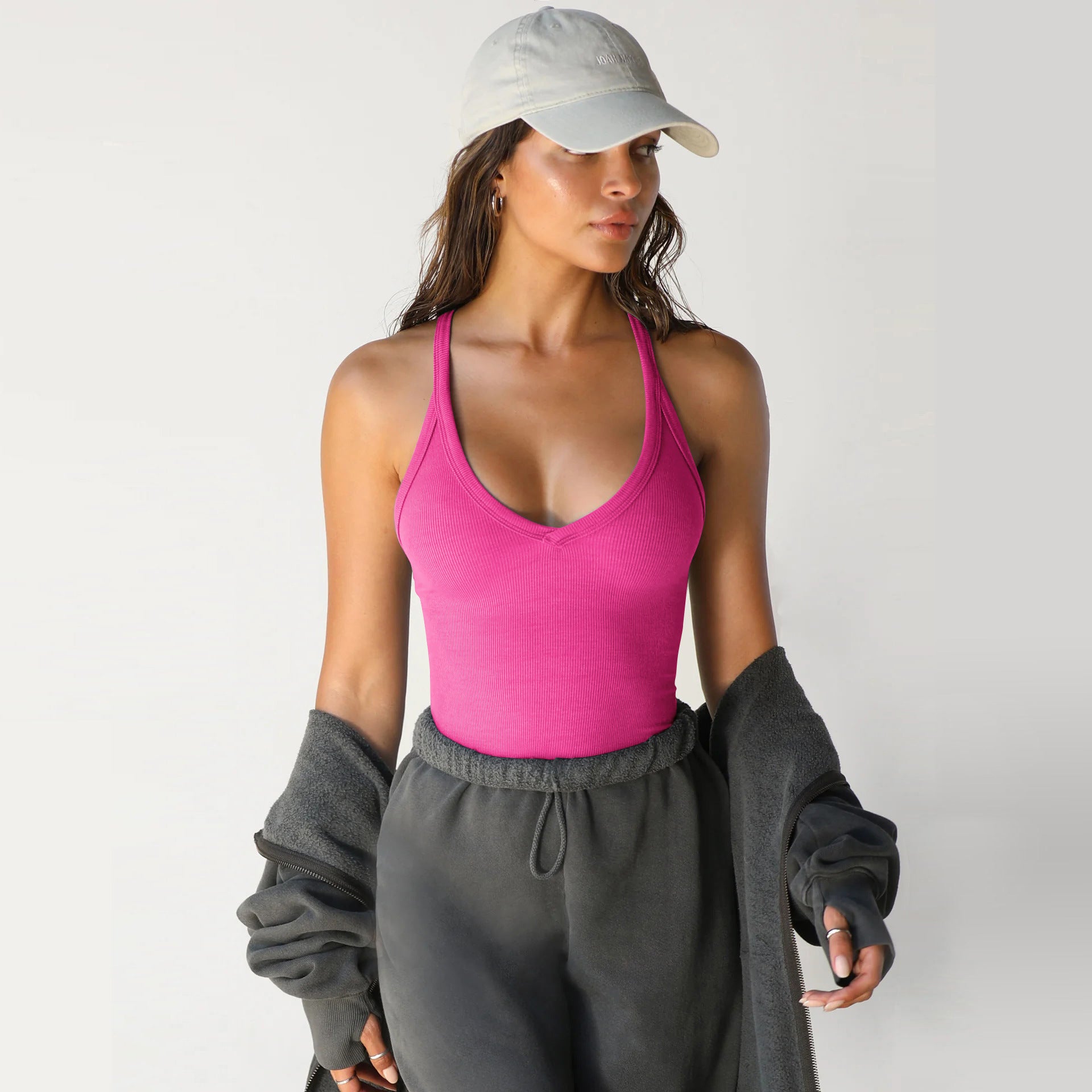 Women's Ribbed V-Neck Sports Tank Top