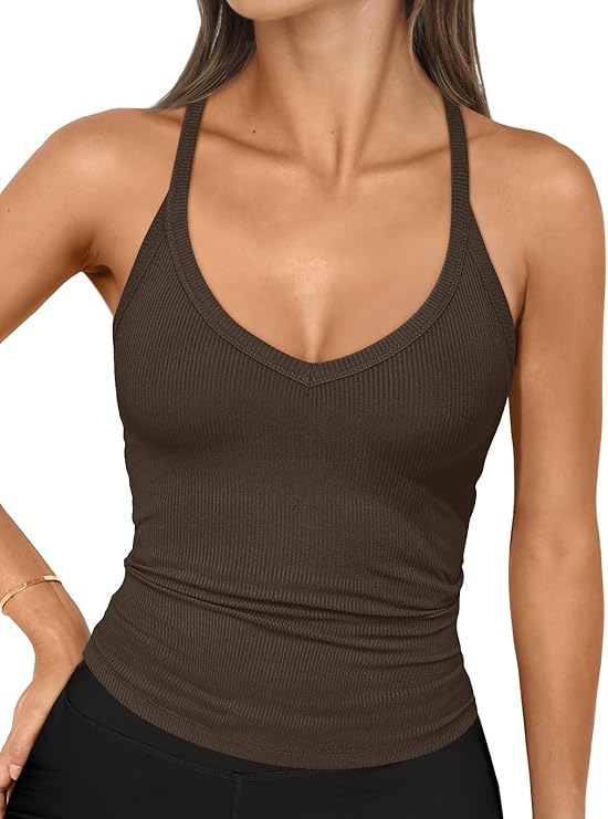 Women's Ribbed V-Neck Sports Tank Top