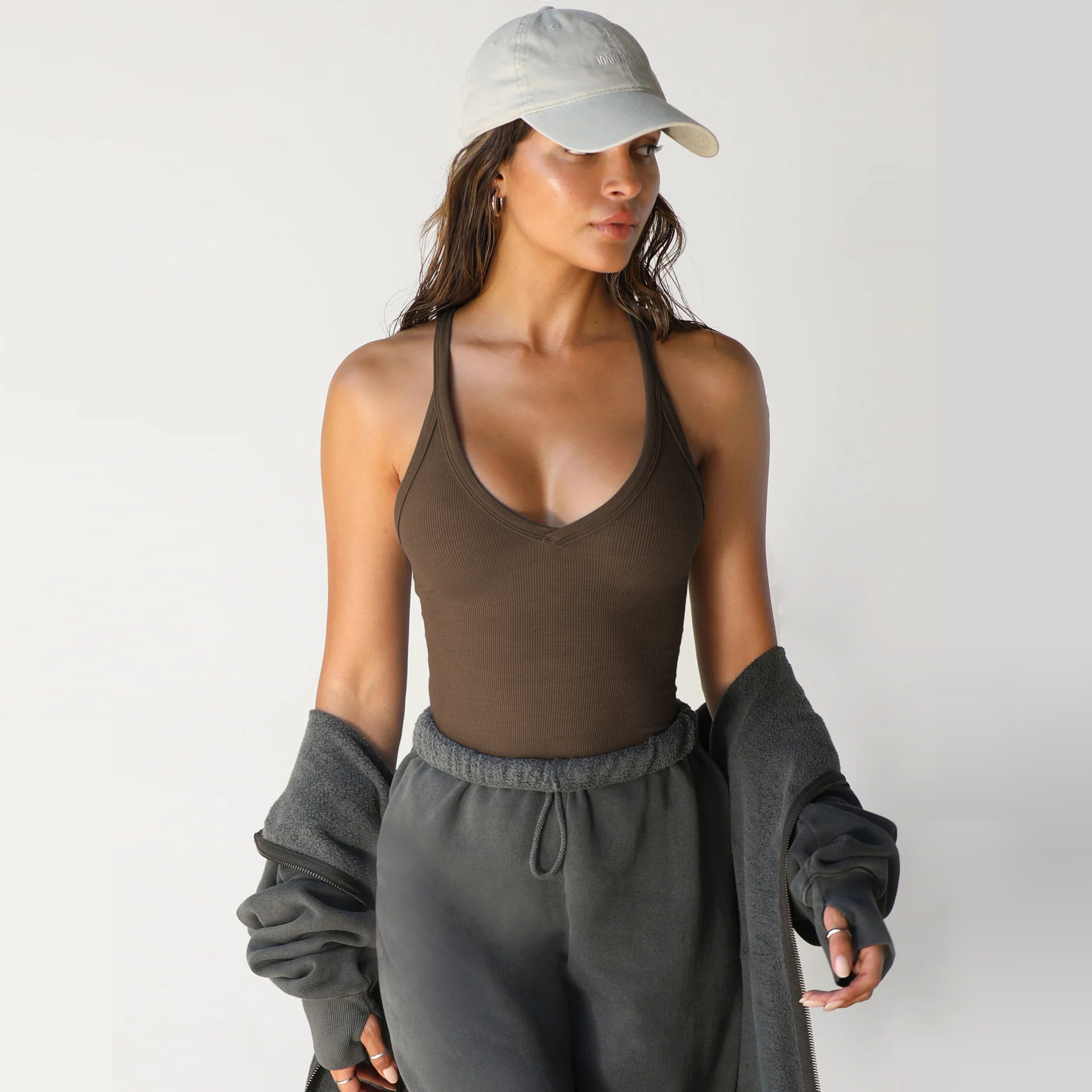 Women's Ribbed V-Neck Sports Tank Top