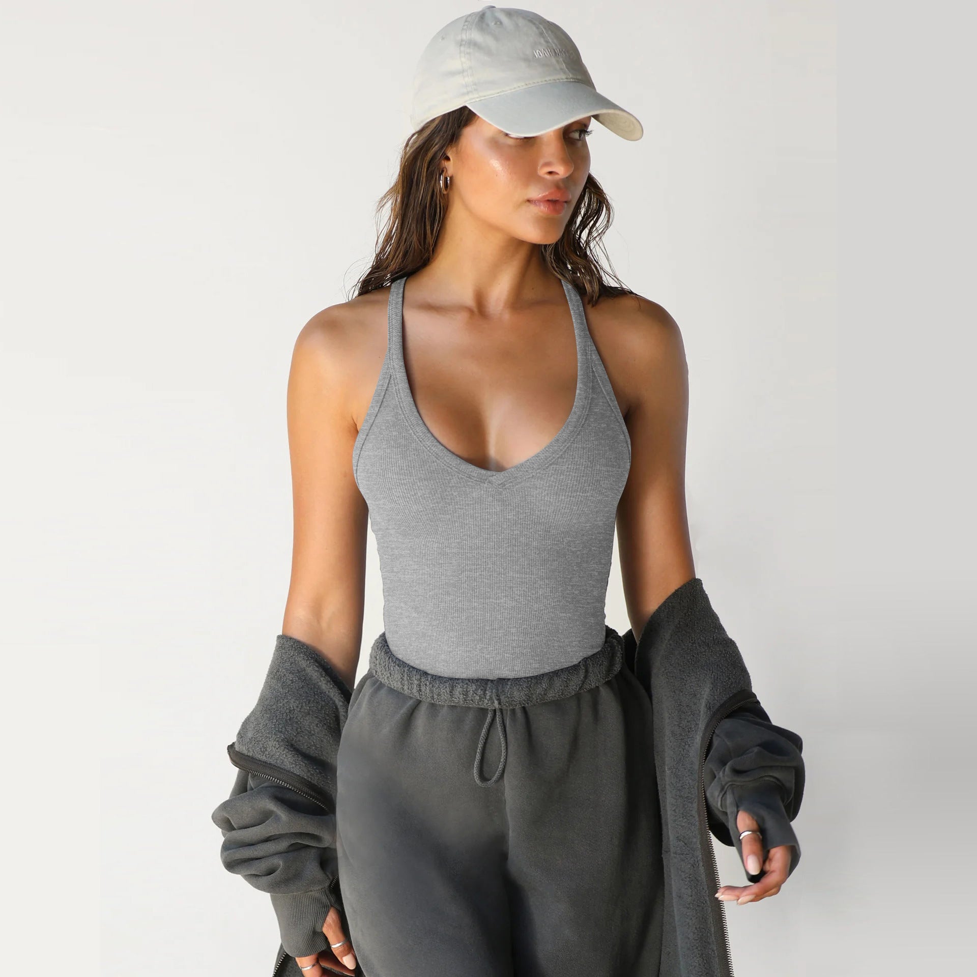 Women's Ribbed V-Neck Sports Tank Top