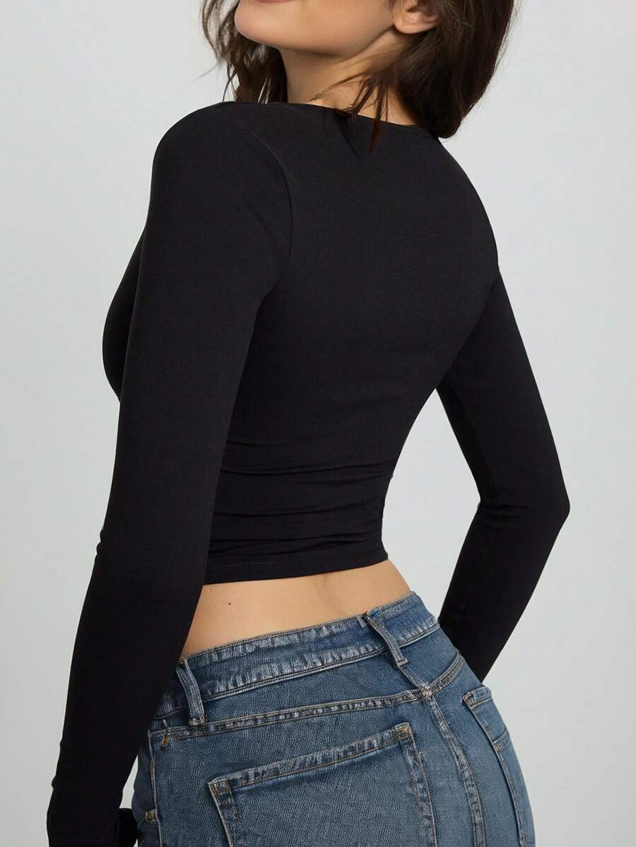 Diamond Neck Long Sleeve Top – Women’s Slim Fit Summer Style
