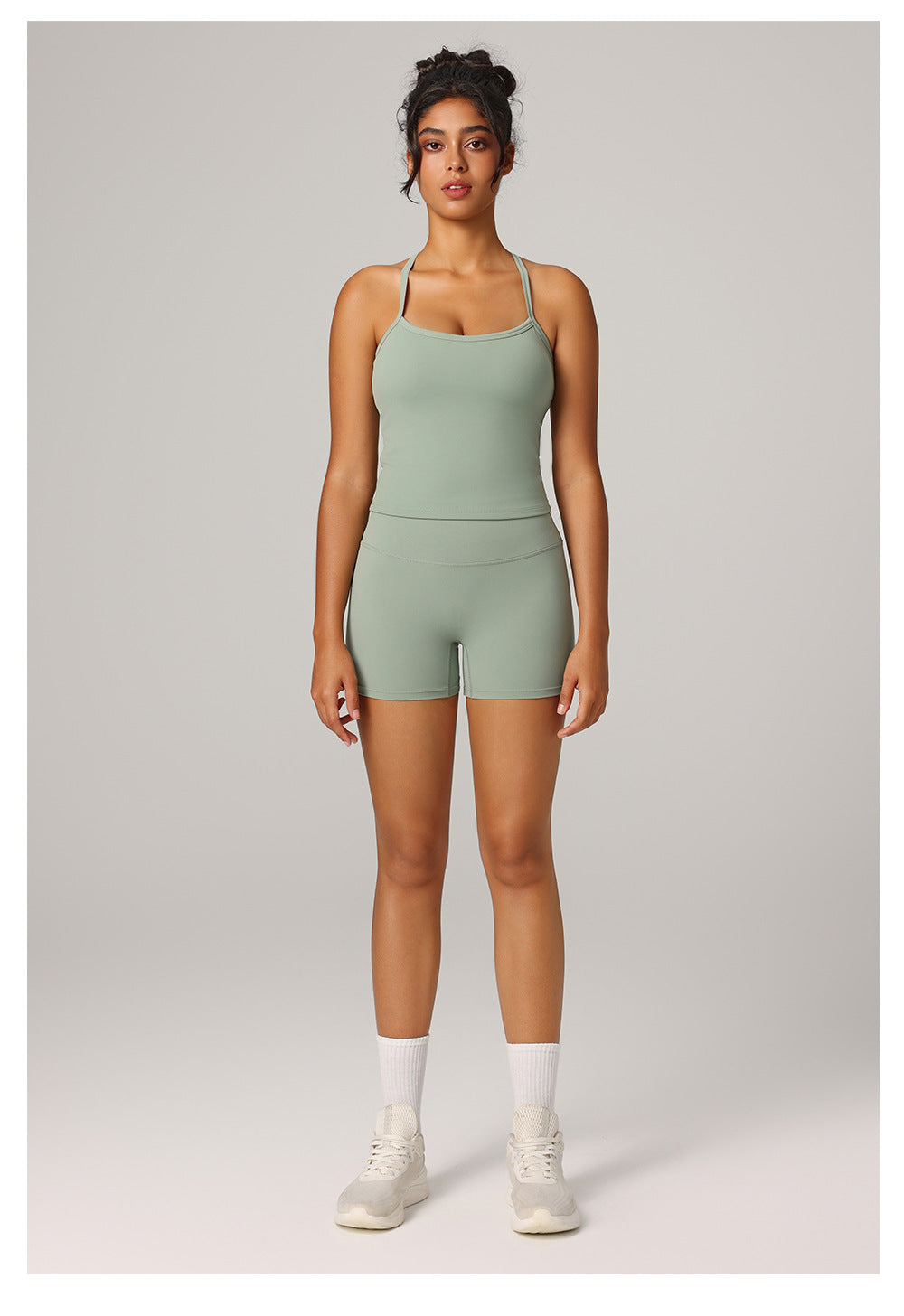No-Seam High-Waist Yoga Set – Tummy Control Biker Shorts & Top