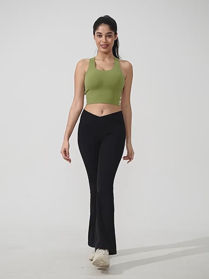 Seamless Cross-Back Sports Bra – Soft, Shockproof Yoga Tank with Built-In Pads